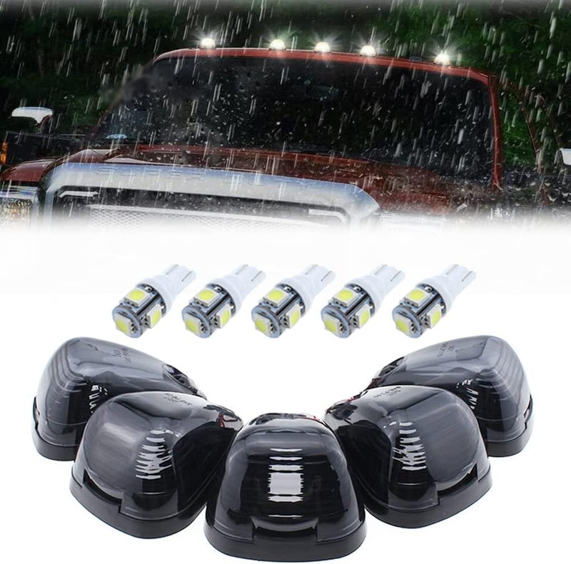 GLOFE 5X Black Smoke Lens Cab Roof Marker Running Lamps w/White LED Lights Compatible with Ford F150 F250 F350 F450 F550 F650 F750 E150 E250 E350 E450 1999-2016 Super Duty Pickup Trucks - Image 1